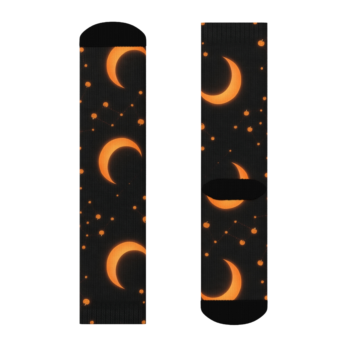 Crescent Moon Glow With Pumpkin Constellations On Black Background designer printed crew socks