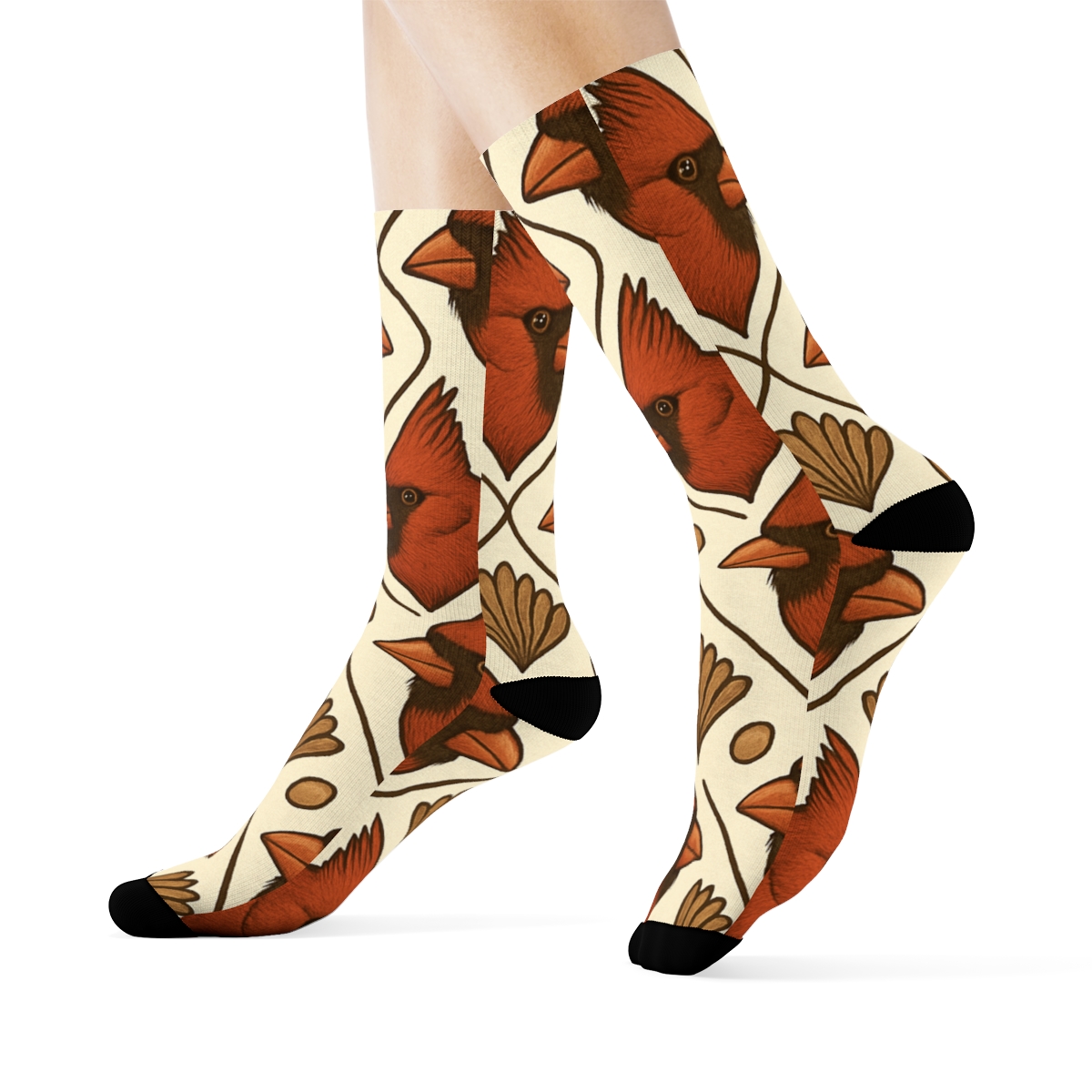 Crimson Cardinal Crest Medallion Tiles On Ivory Background soft everyday crew socks