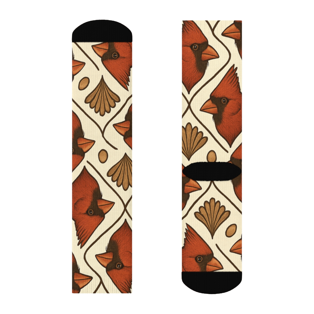 Crimson Cardinal Crest Medallion Tiles On Ivory Background soft everyday crew socks