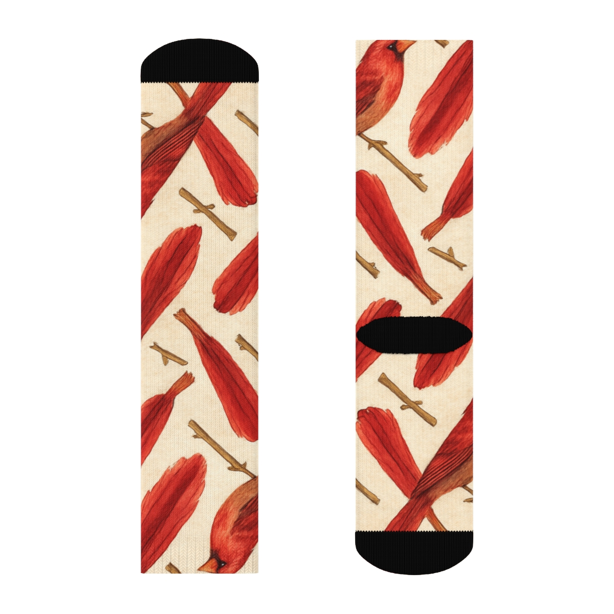 Crimson Cardinal Feather Lattice On Ivory Background soft everyday crew socks