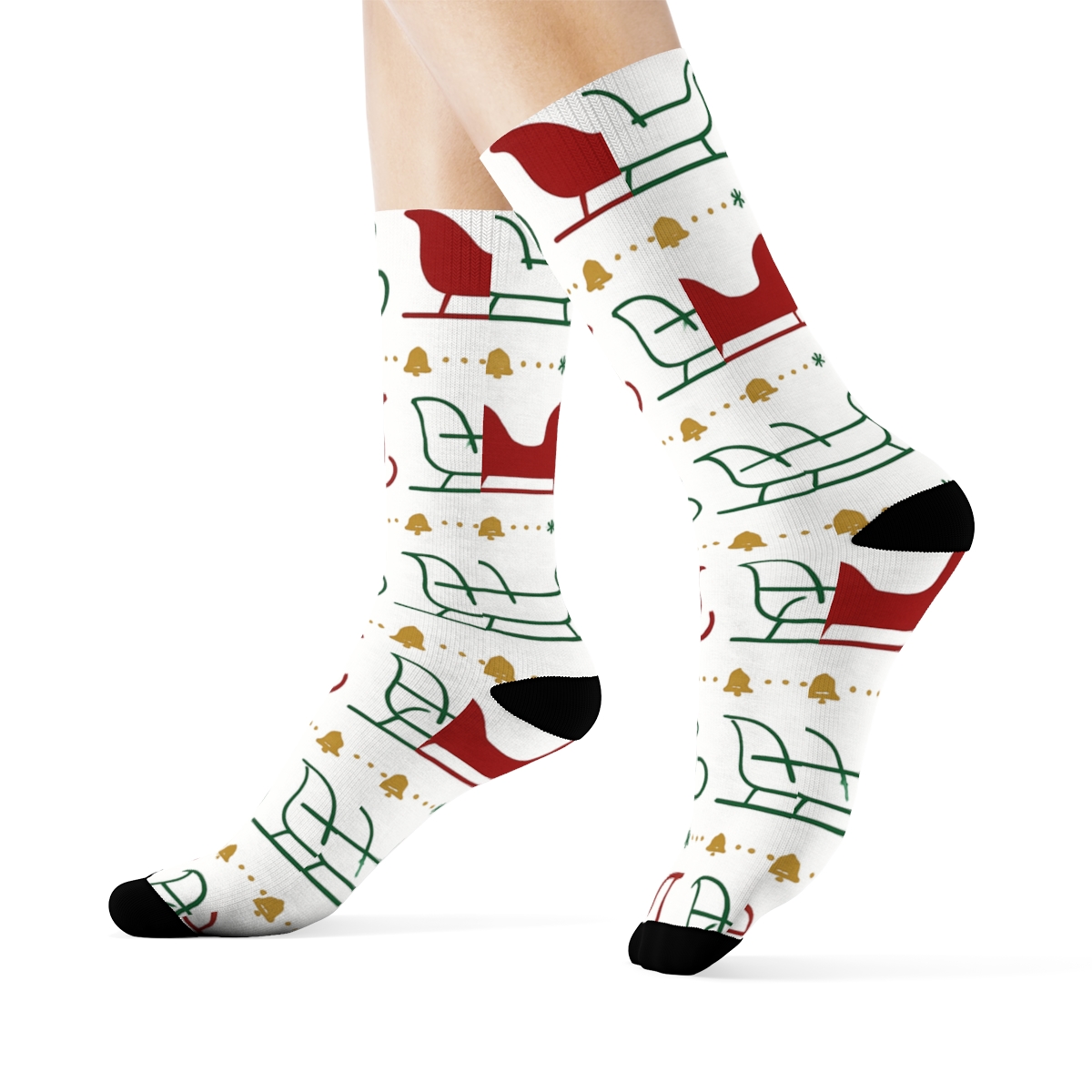 Crimson Cascade With Sleigh Silhouette Bands comfortable cotton crew socks