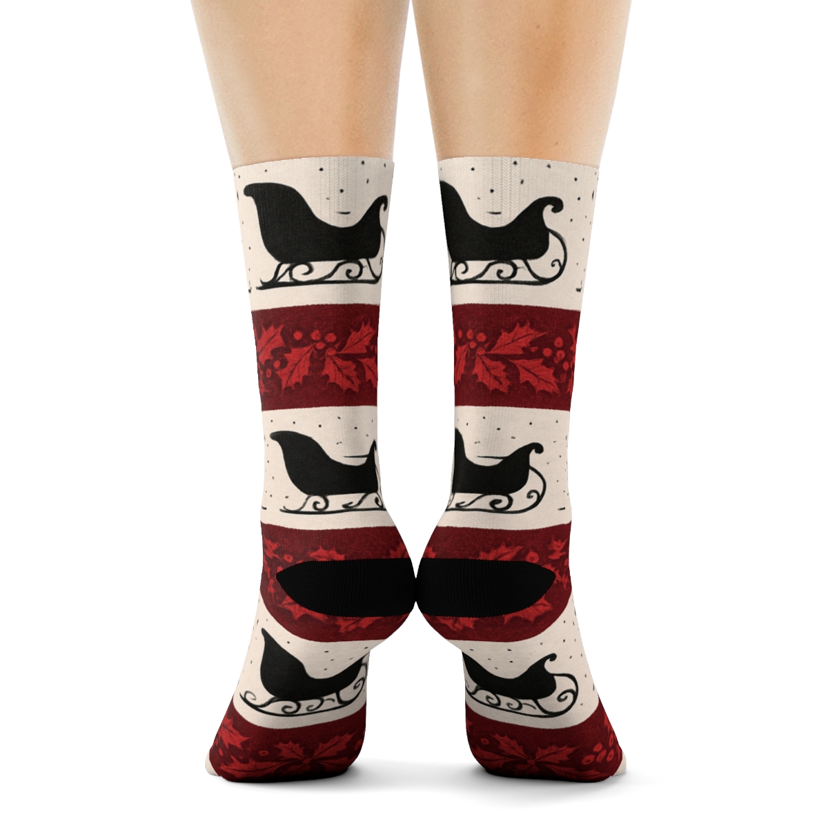 Crimson Garland With Sleigh Silhouette Bands personalized crew socks