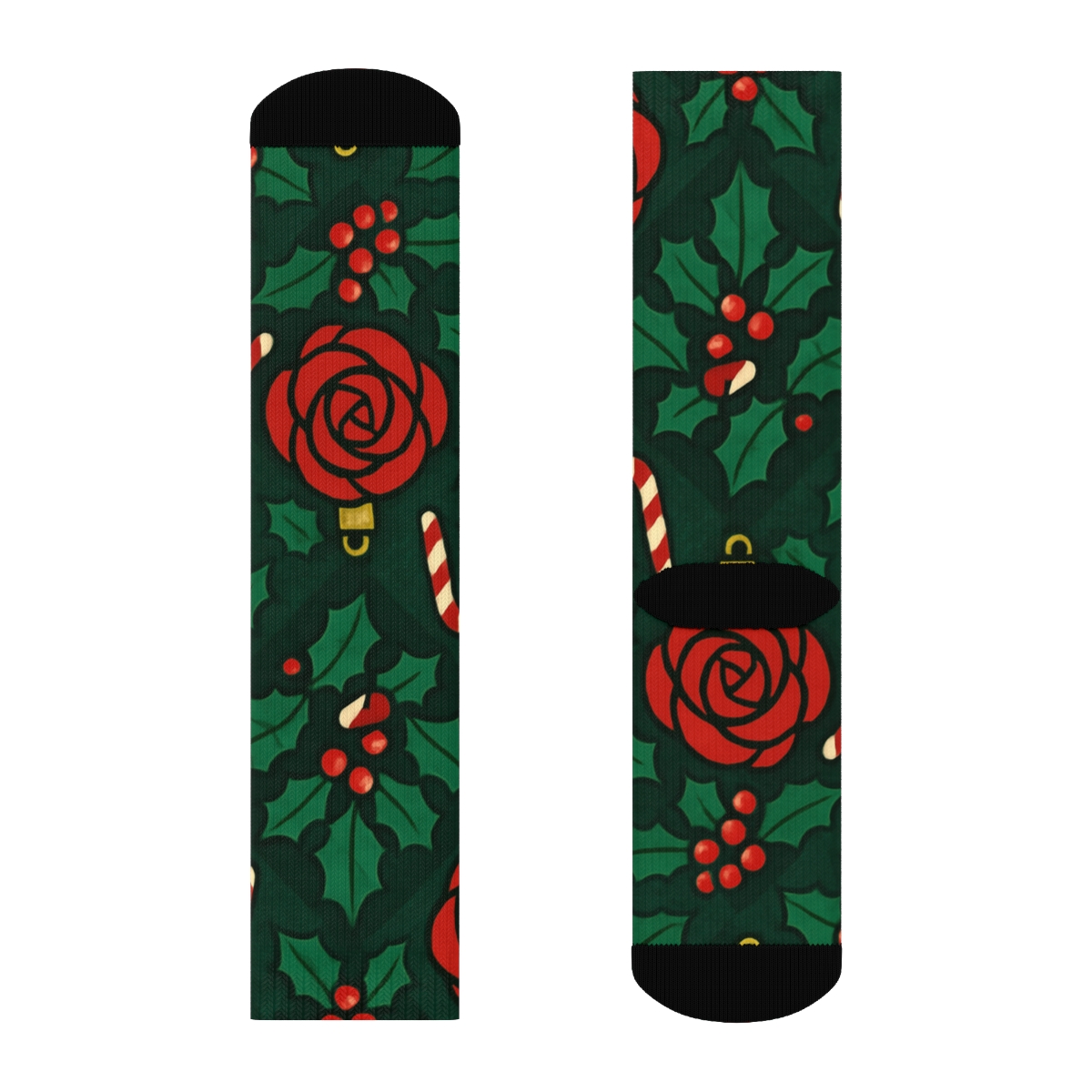 Crimson Rose Ornament Lattice On Midnight Green Background custom crew socks