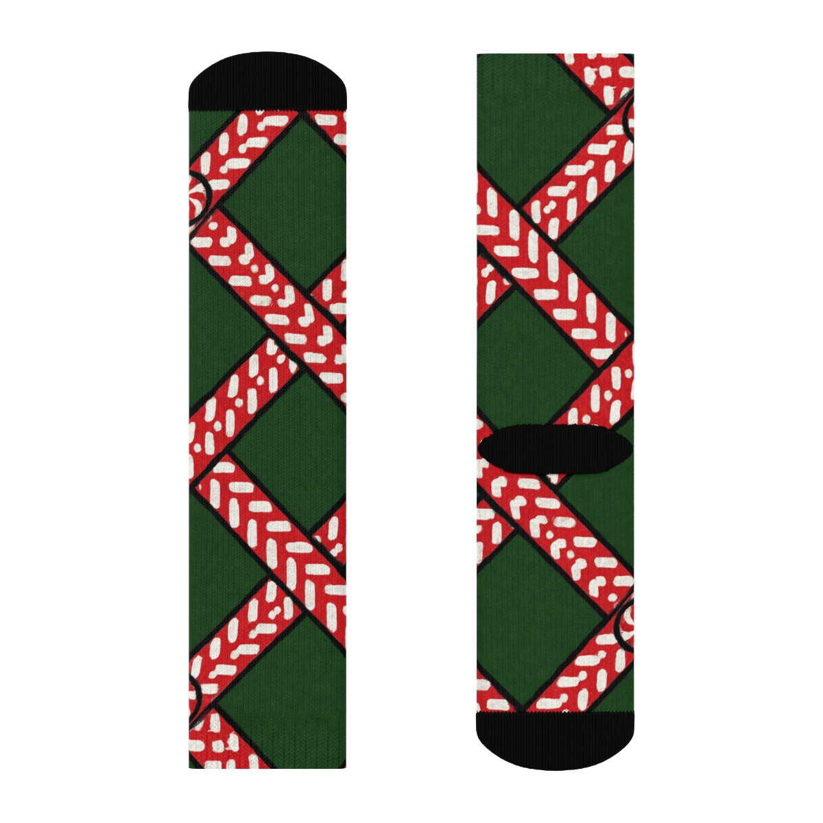 Crisscross Plaid Of Candy Canes Threads designer printed crew socks