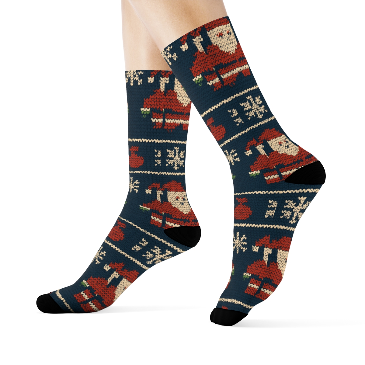 Santa Claus Nordic Night Knit Pattern comfortable cotton crew socks