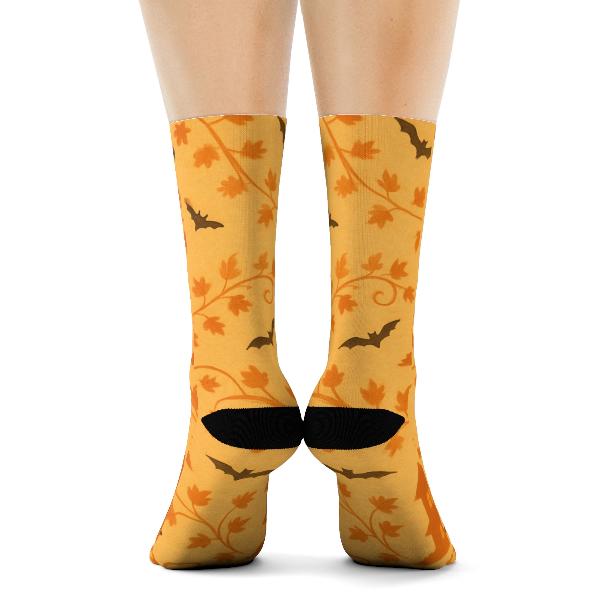 Haunted House Silhouette And Orange Leaf Drift On Orange Background comfortable cotton crew socks