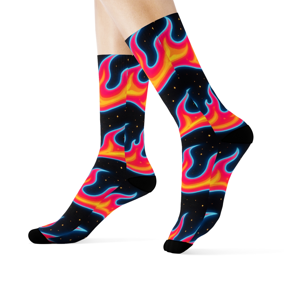 Neon Flame Wave Band Repeat designer printed crew socks