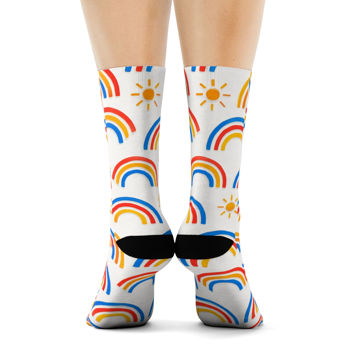 Minimal Rainbow Silhouette Diagonal Lattice On White personalized crew socksMinimal Rainbow Silhouette Diagonal Lattice on White Crew Socks - Image 4