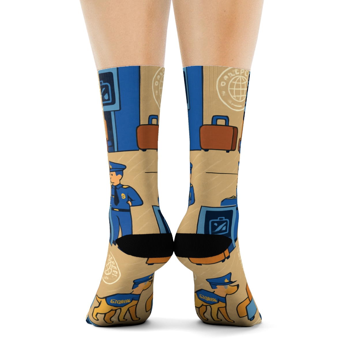 Passport Stamp Parade With Customs Officer Scenes stylish athletic crew socks