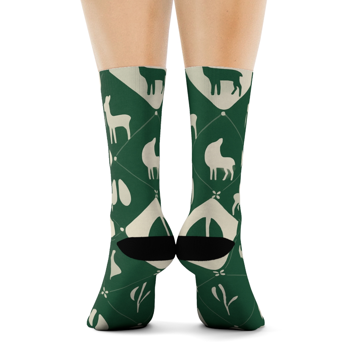 Woodland Tile With Minimalist Deer Tracks comfortable cotton crew socks