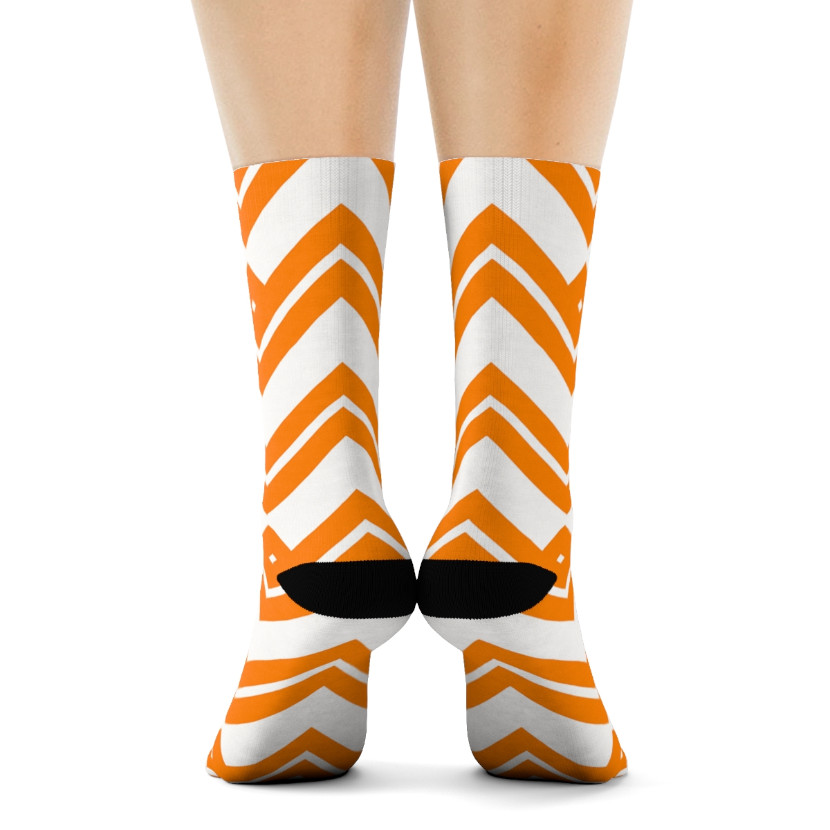 Orange Candy Corn Zigzag Lattice On White Background unique graphic crew socks