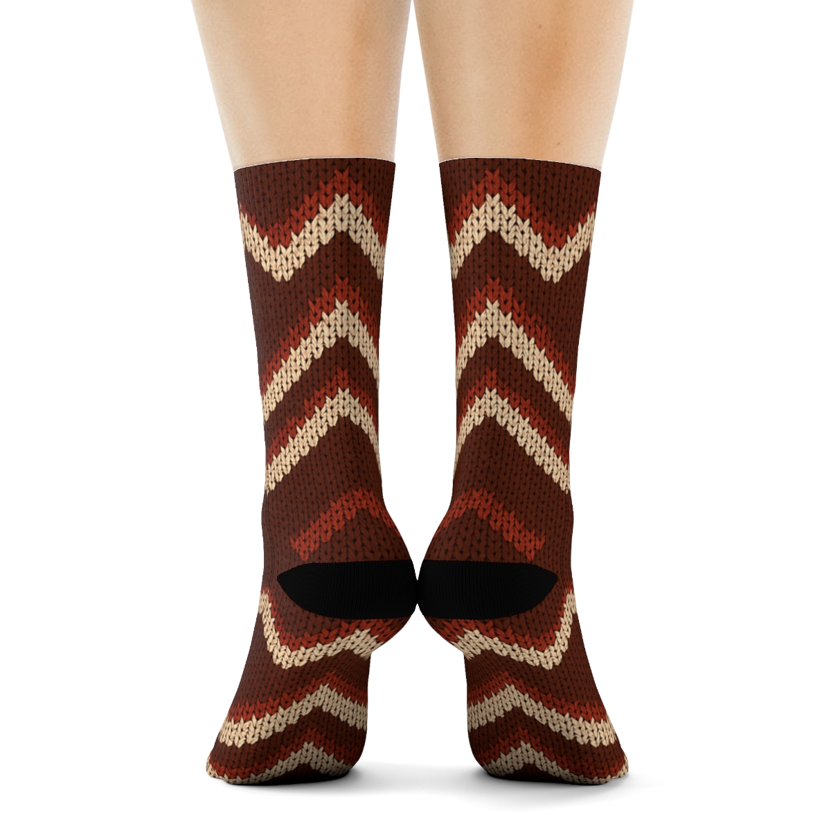 Candy-Cane Chevron Knit Illusion In Cocoa And Gold unique graphic crew socks