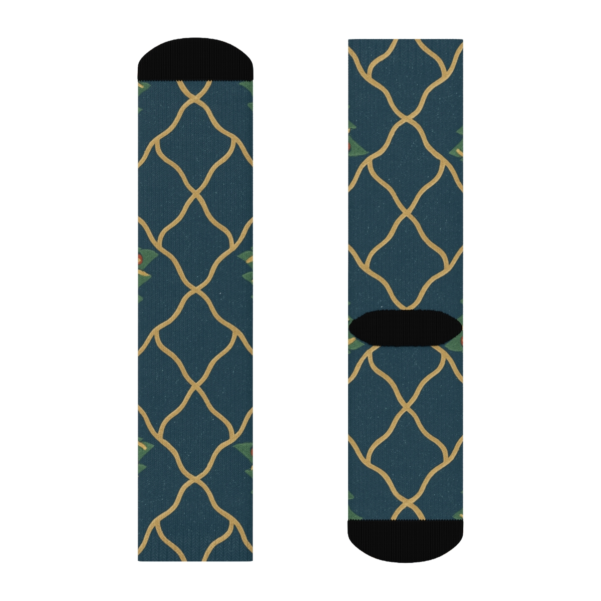 Christmas Tree Garland Lattice On Midnight Blue stylish athletic crew socks