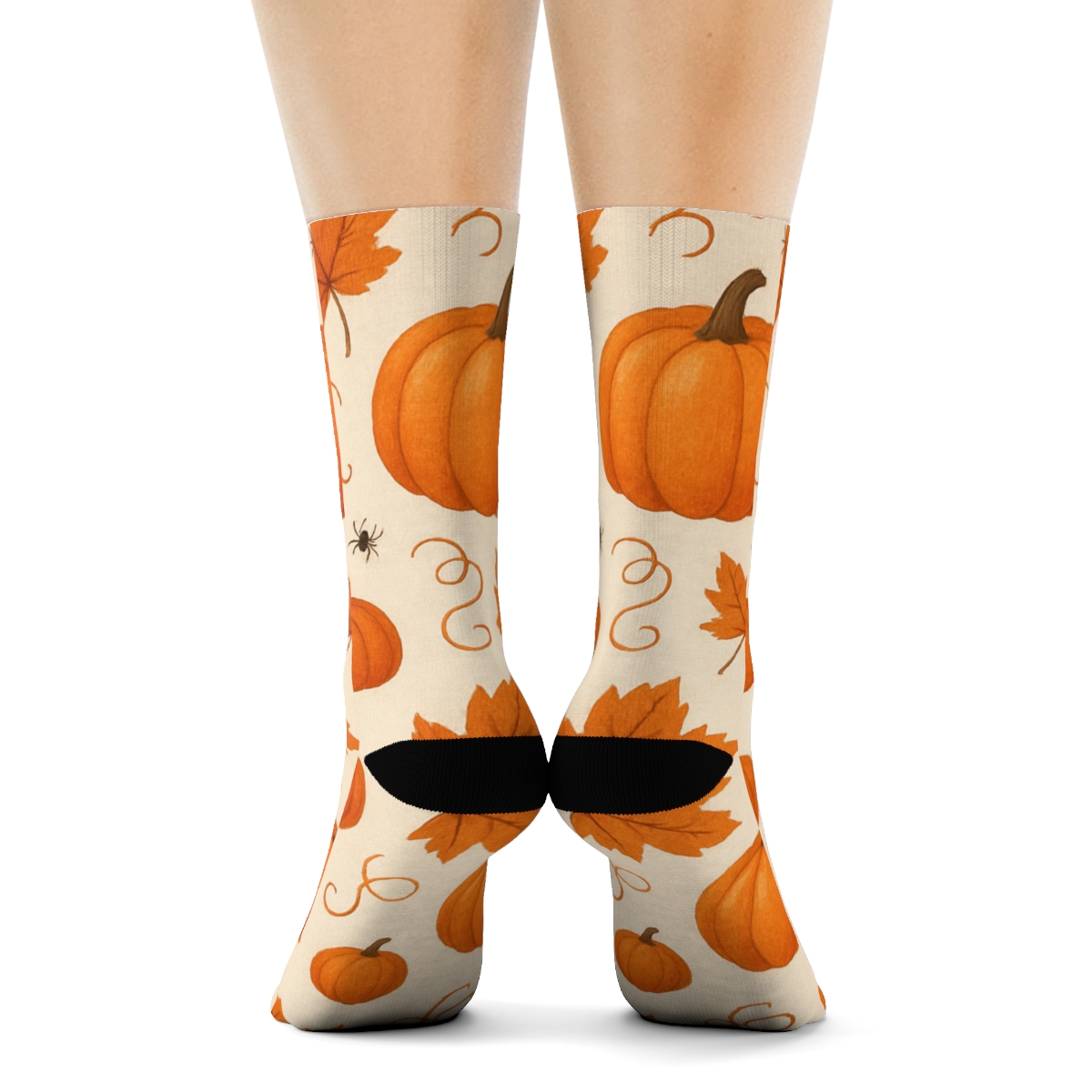 Orange Autumn Leaf And Pumpkin Scatter On Proper Neutral Background custom crew socks