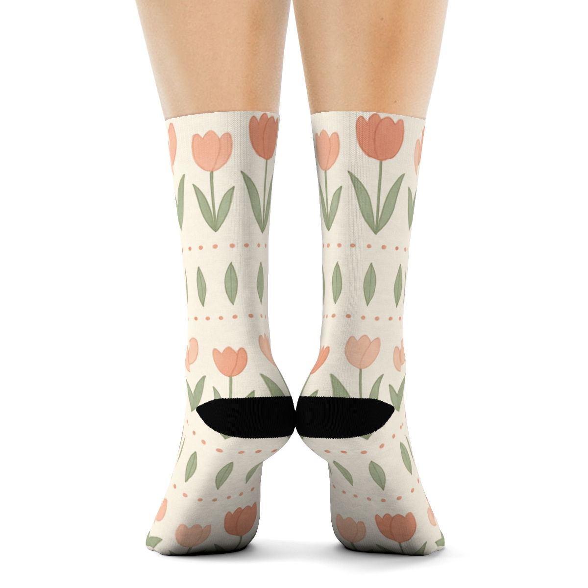 Sage Tulip Stripe Garden On Ivory Background premium sports crew socks