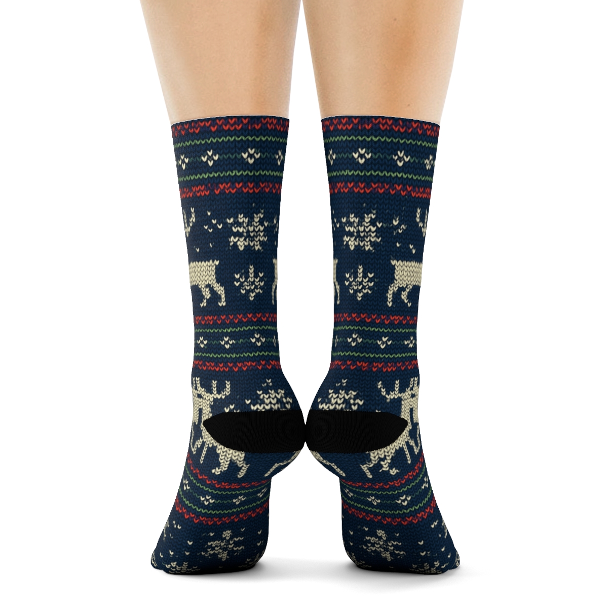 Nordic Reindeer Bands Christmas Knit Illusion soft everyday crew socks
