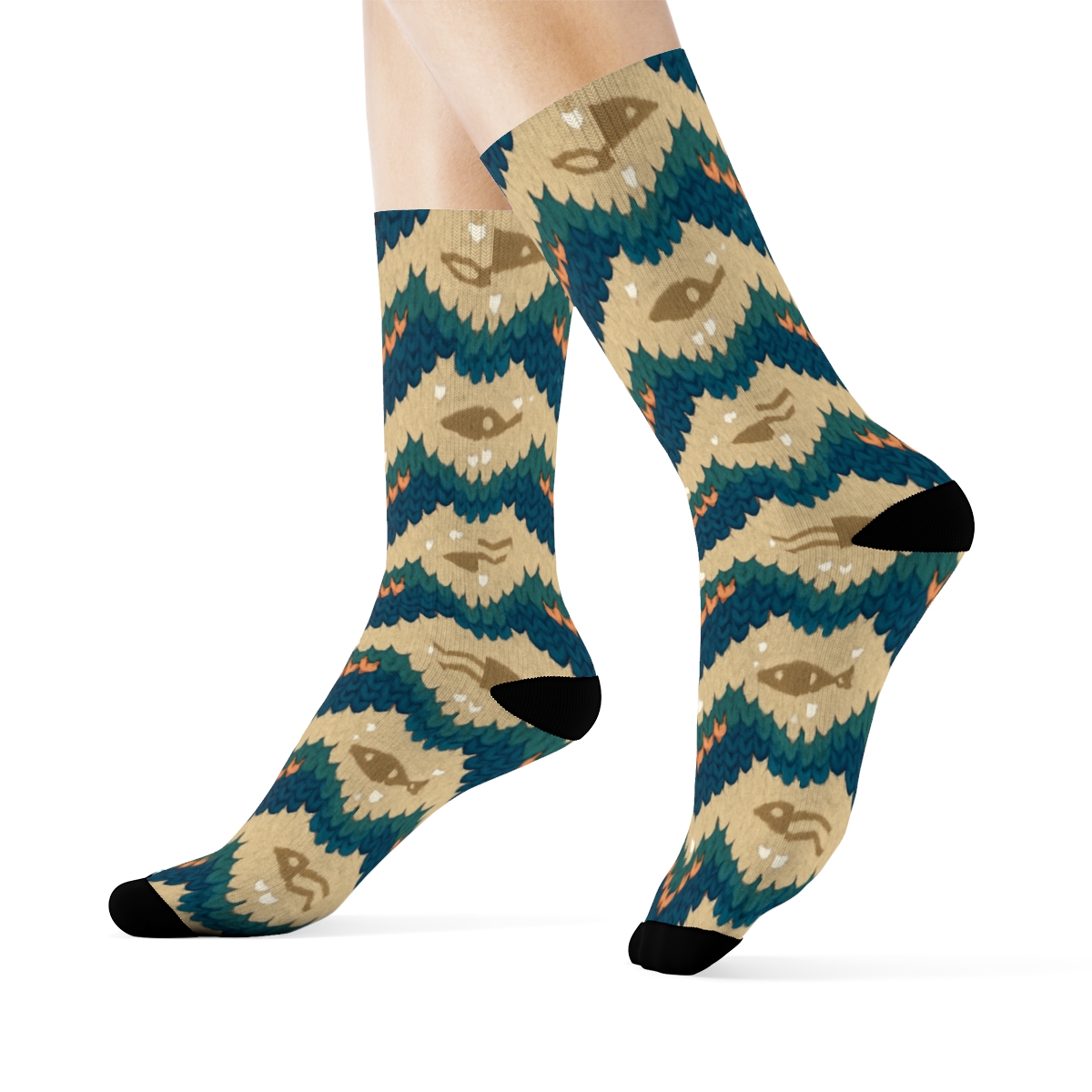 Knitted Illusion Fish Scale Chevron personalized crew socks