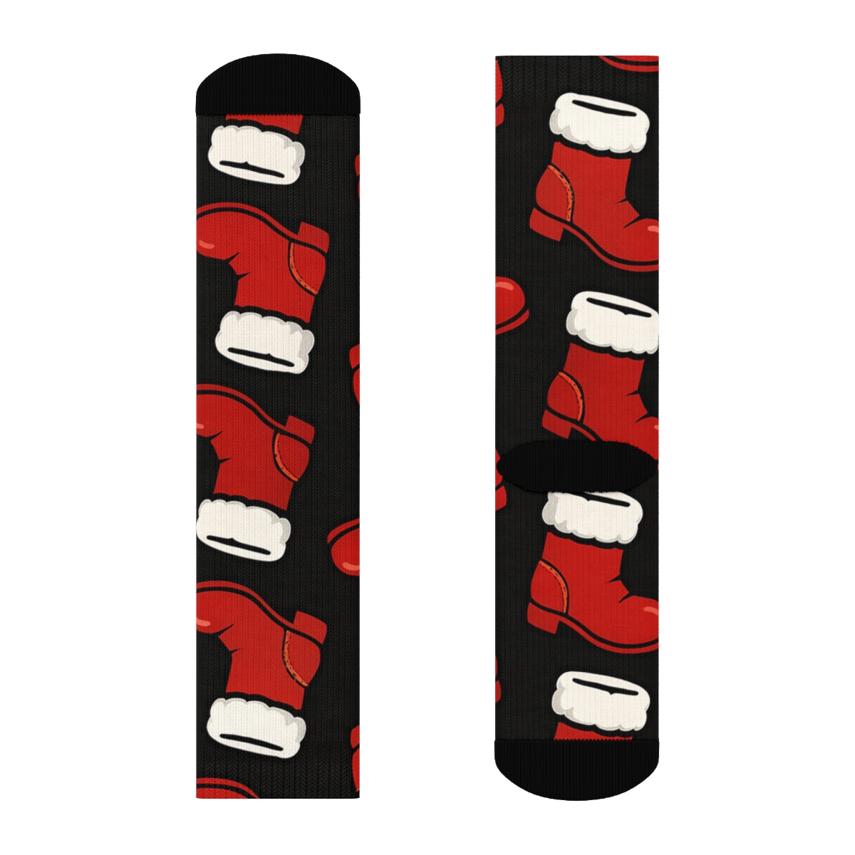 Boot Parade With Santa Rhythm On Black designer printed crew socks