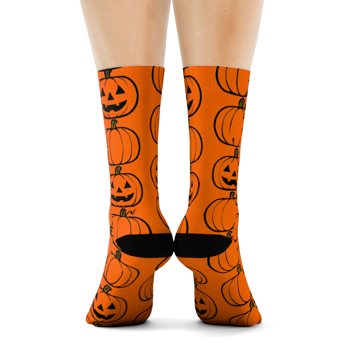 Pumpkin Stack Column Repeat On Orange Background soft everyday crew socks