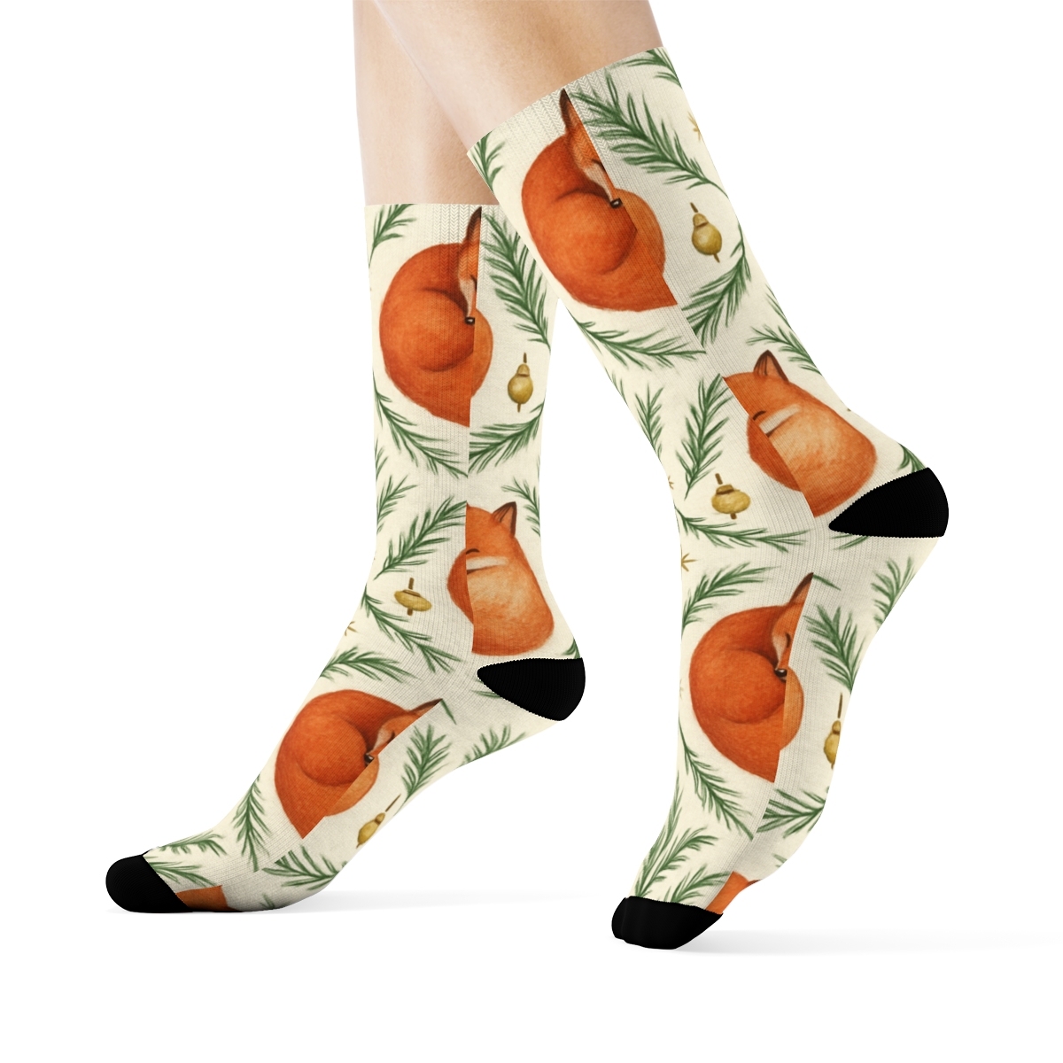 Red Fox Ornament Lattice On Ivory Background custom crew socks
