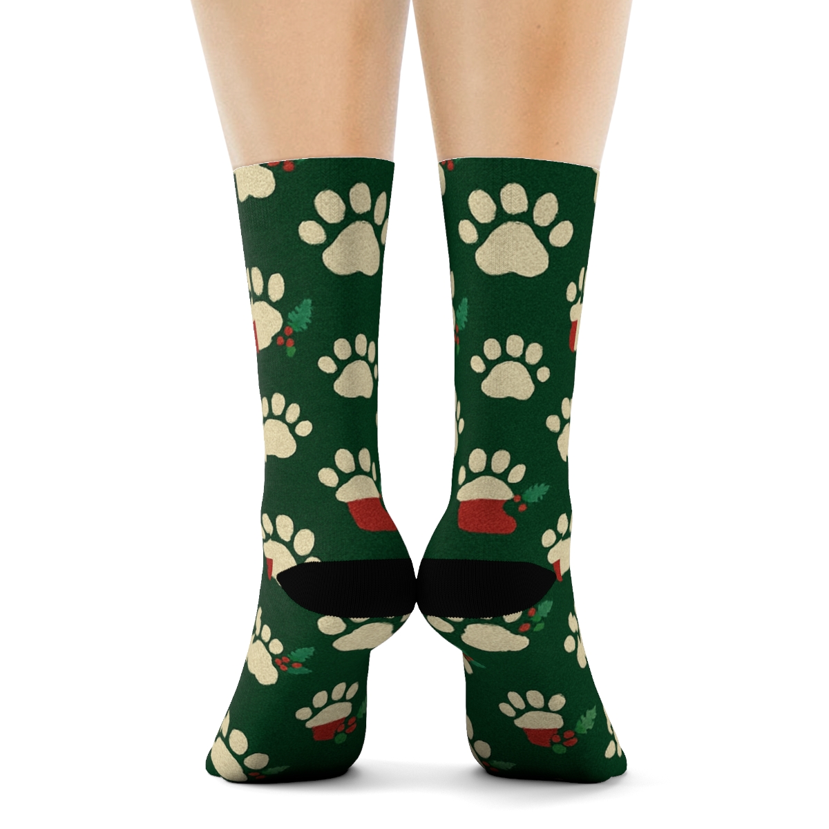 Holiday Paw Print Lattice stylish athletic crew socks