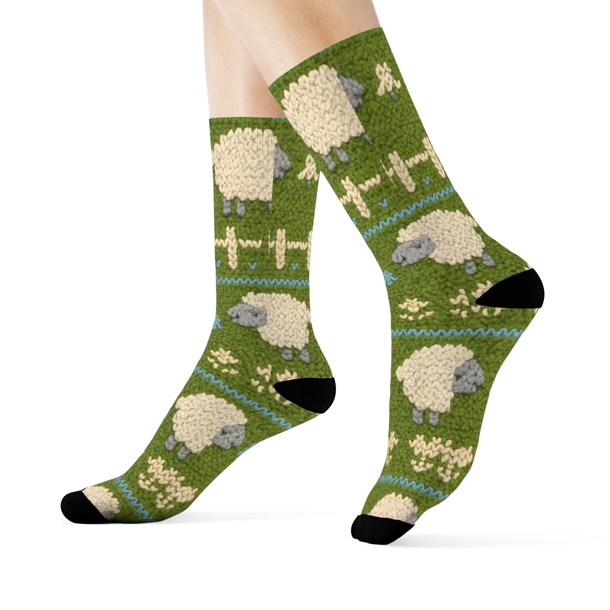Knitted Illusion Rolling Hills Sheep Pattern Bands stylish athletic crew socks