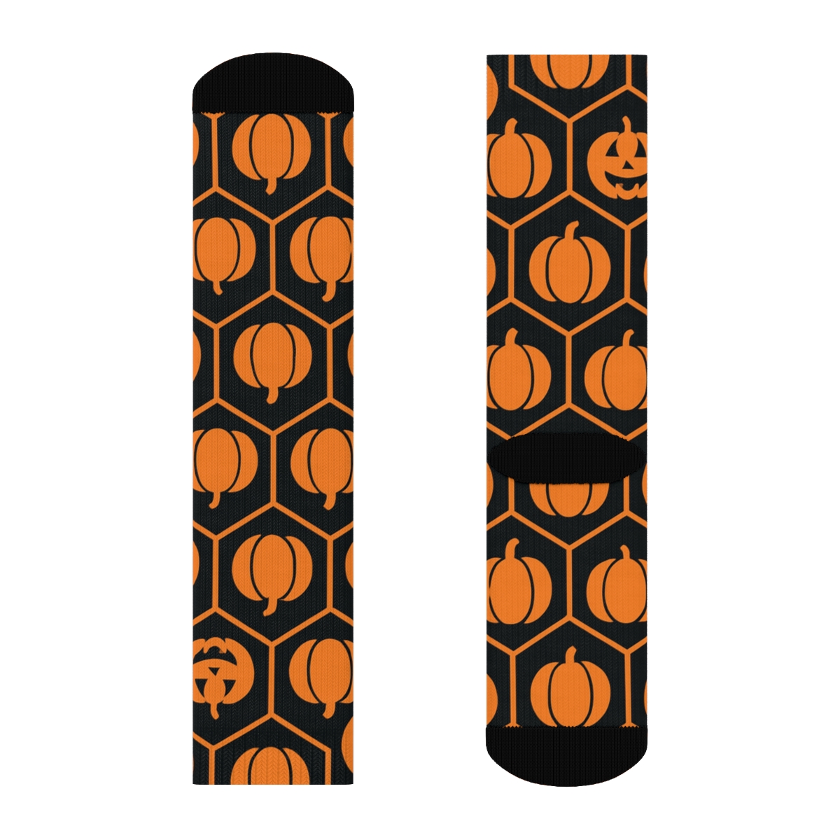 Orange Pumpkin Hex Tile Mosaic On Black Background trendy patterned crew socks