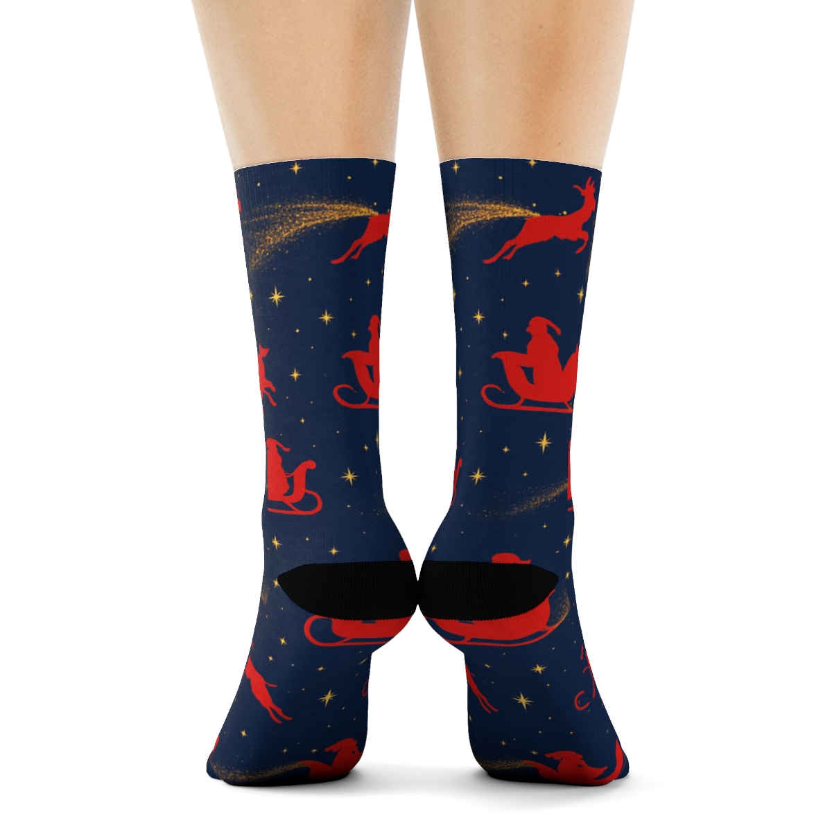Starlit Sleigh Ride On Indigo Background personalized crew socks