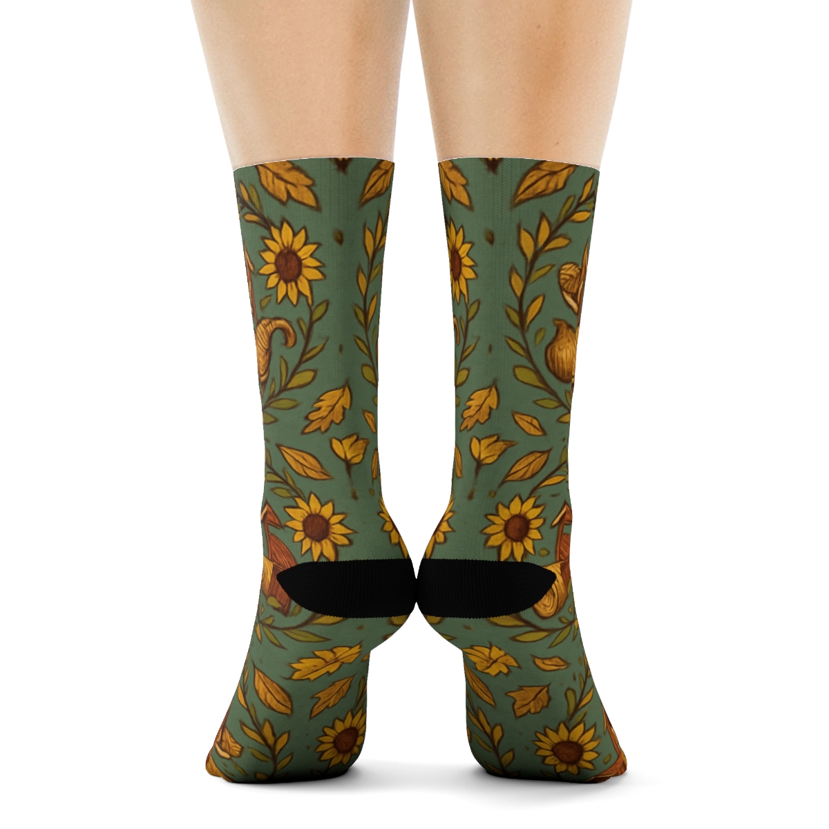 Deep Red Harvest Barn Medallions On Muted Teal Background custom crew socks