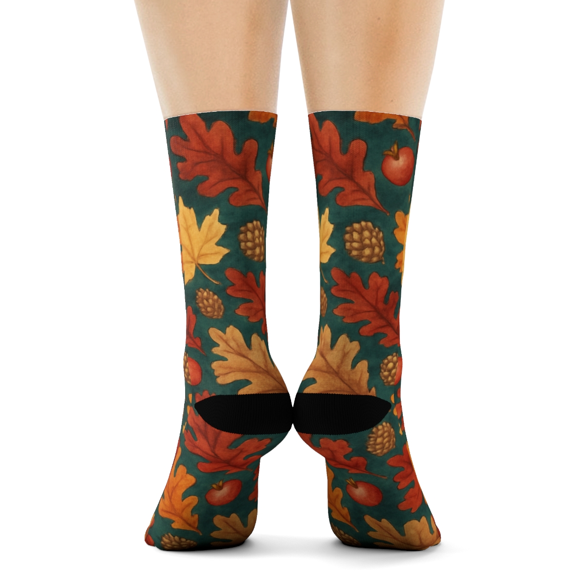 Watercolor Leaf Banded Lattice On Deep Teal Background trendy patterned crew socks