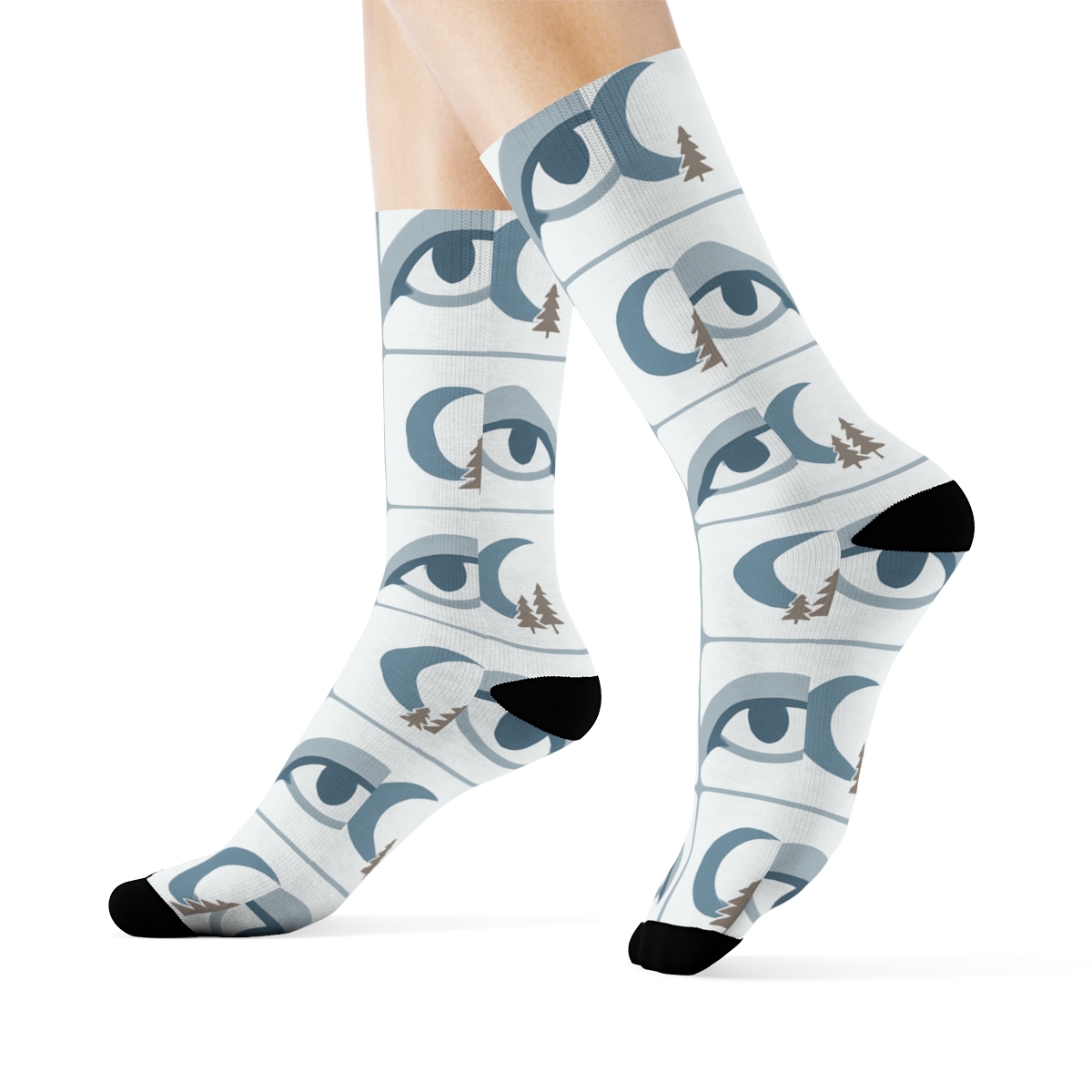 Moonlit Forest Tiles With Gray Wolf Motifs trendy patterned crew socks