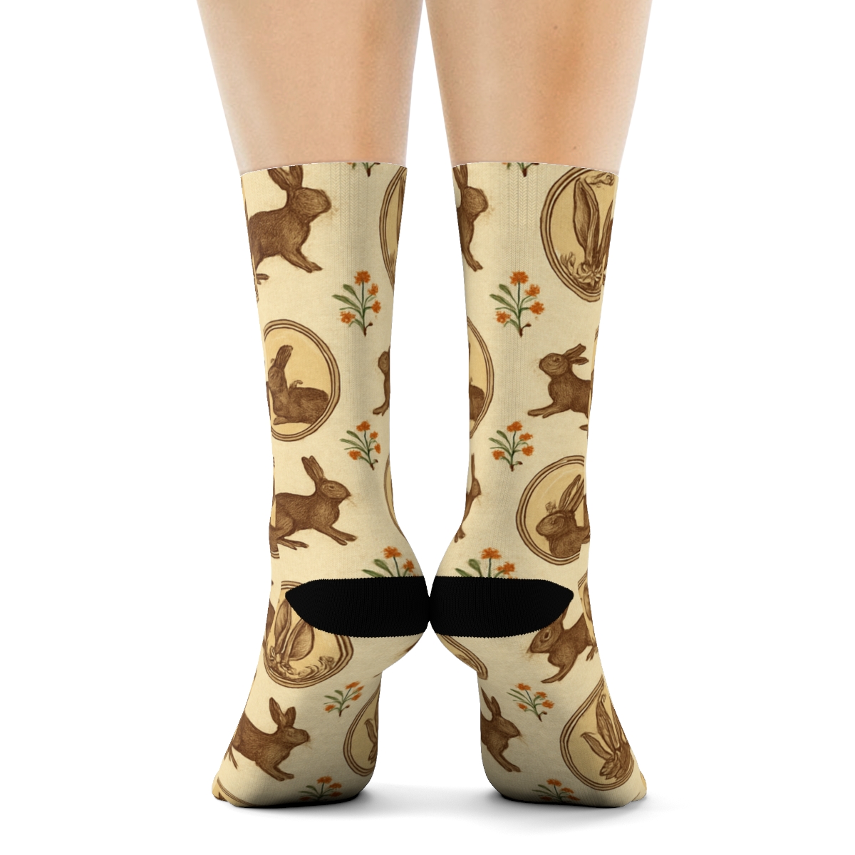 Botanical Tile With Rabbit Ear Medallions trendy patterned crew socks