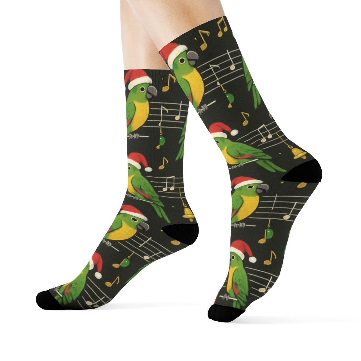 Parrot Carol Sheet Music Grid On Charcoal Background premium sports crew socks