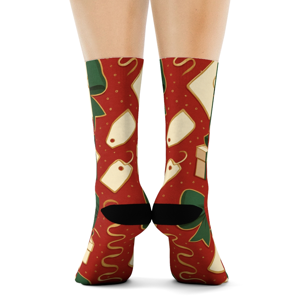 Presents Ribbon Stripe Lattice On Festive Red Ground unique graphic crew socks