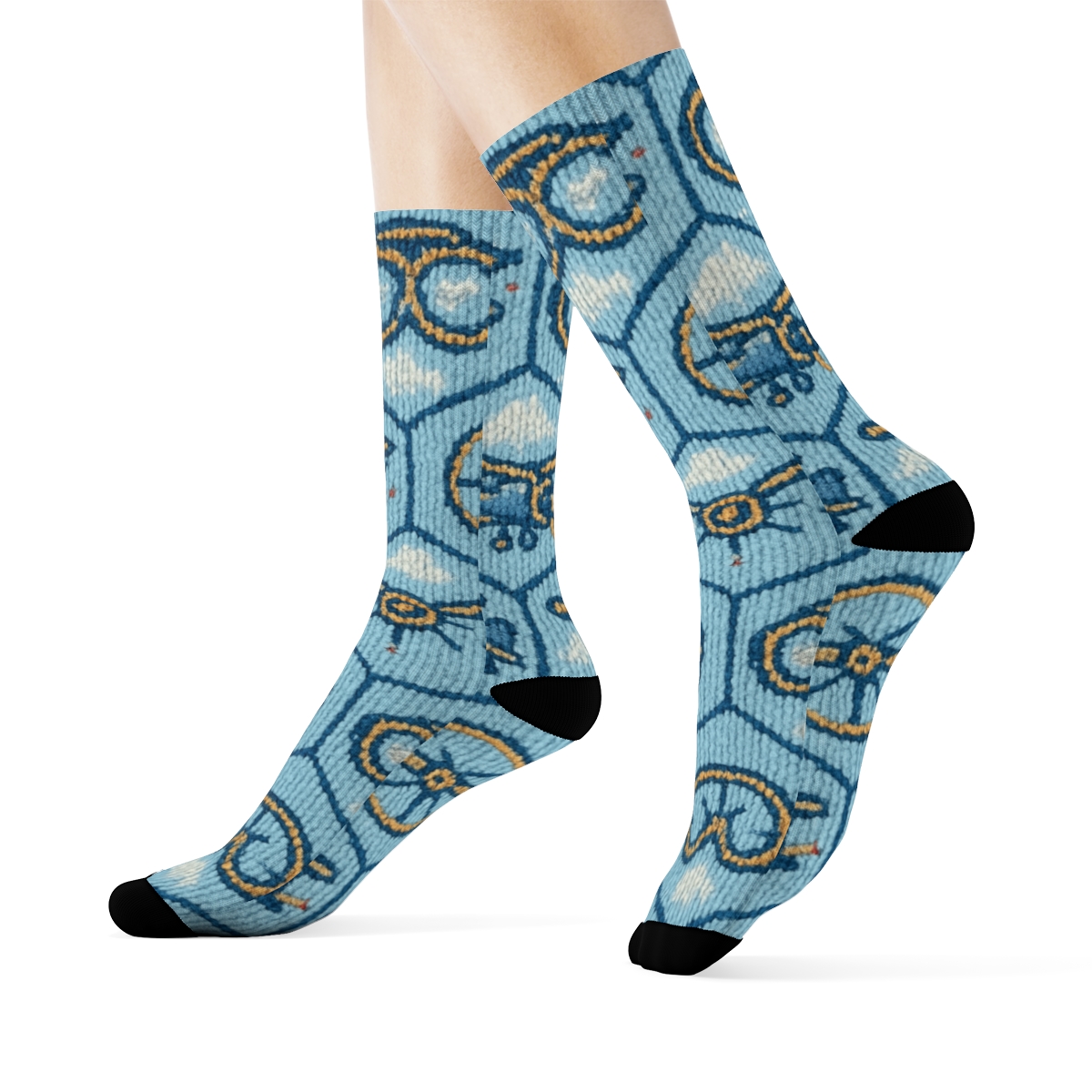 Knitted Pilot Skyway Tessellation designer printed crew socks