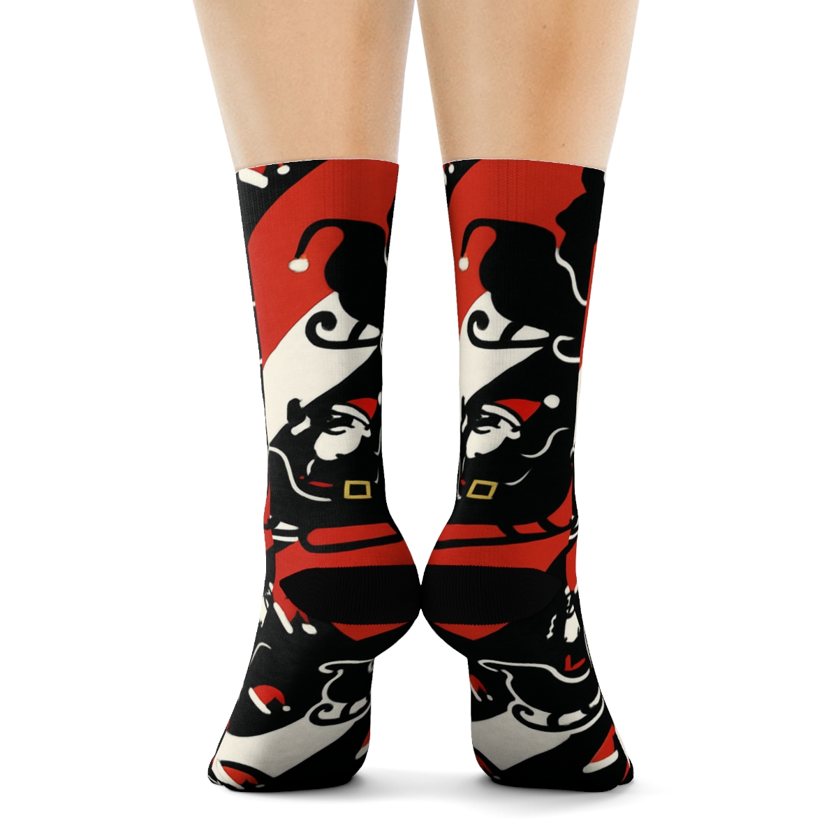 Sleigh Silhouette With Santa Motif stylish athletic crew socks