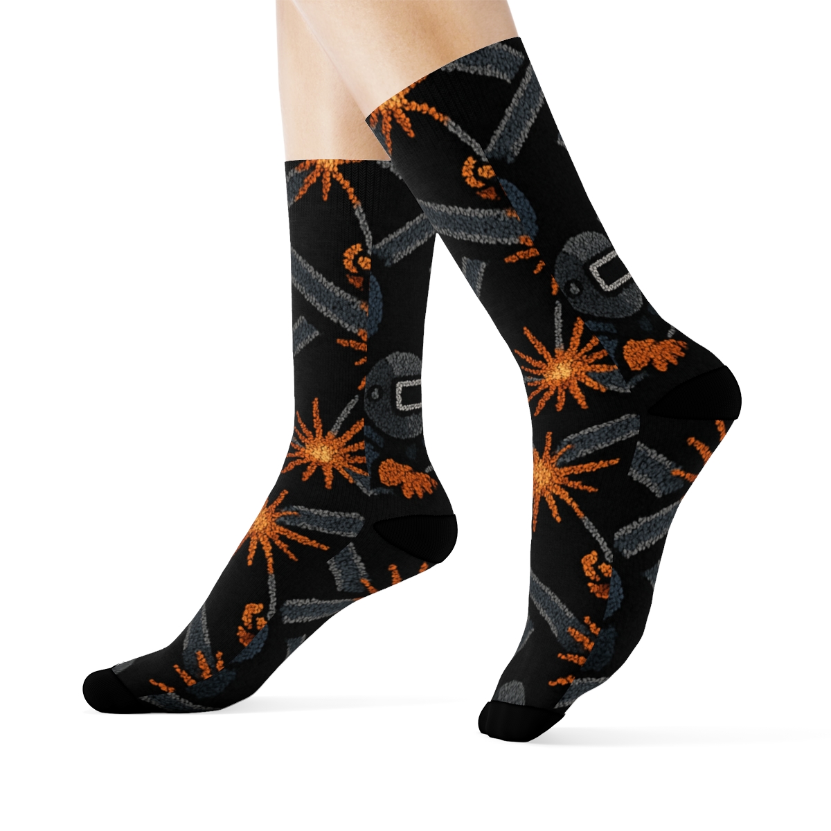 Spark Grid Welder Workshop Pattern premium sports crew socks