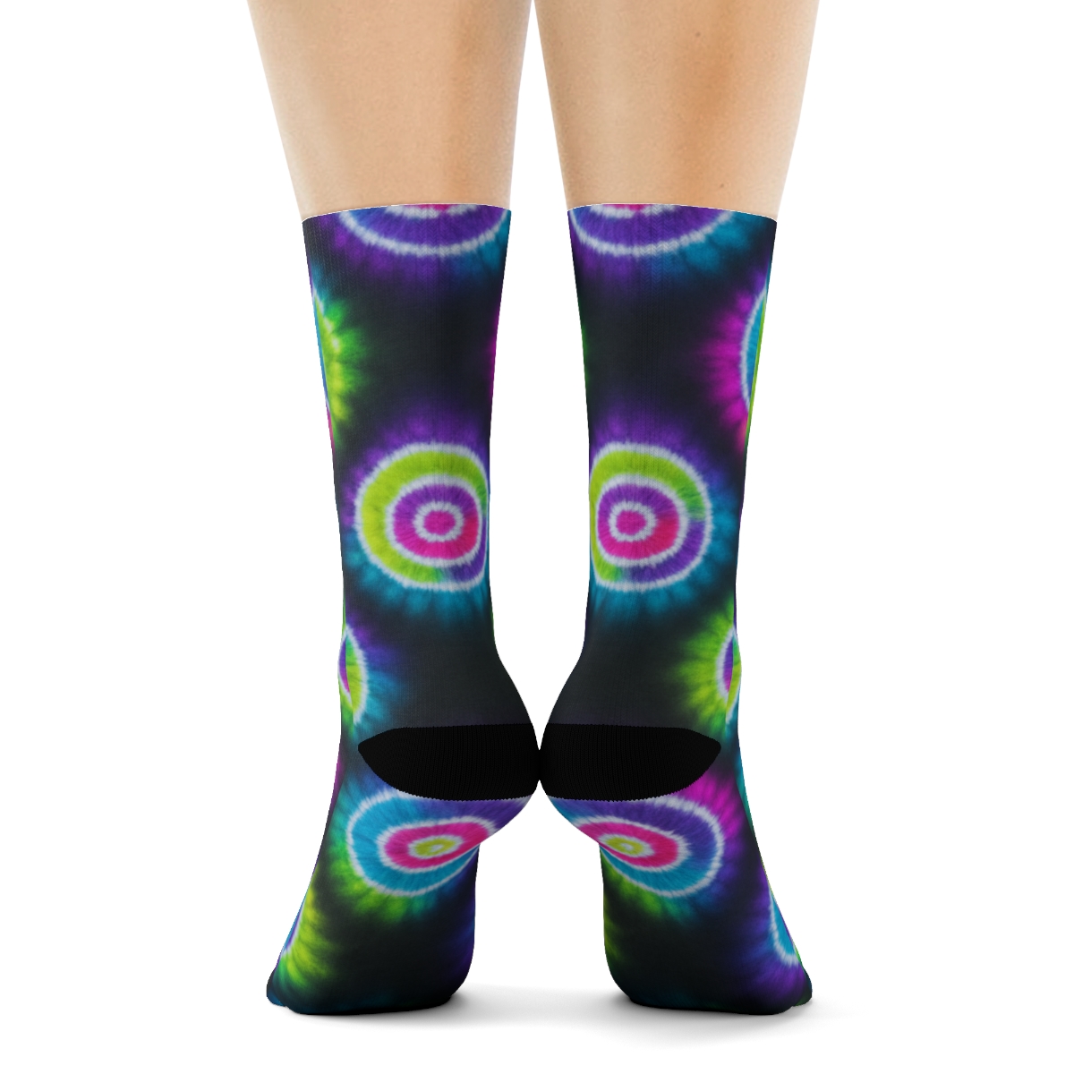 Neon Spiral Tile Lattice On Charcoal Background unique graphic crew socks