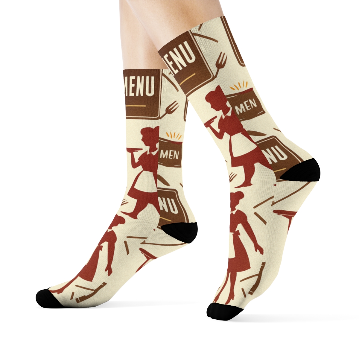 Menu Board Lattice With Waitress Silhouettes unique graphic crew socks