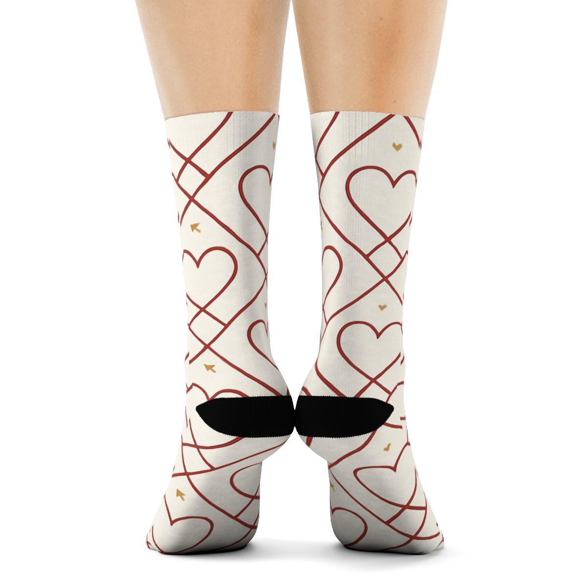 Outline Heart Lattice On Ivory Background, Valentines personalized crew socks