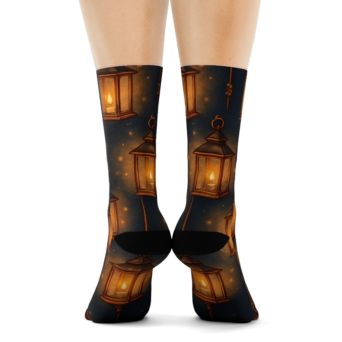 Gilded Lantern Tessellation On Midnight Navy unique graphic crew socks