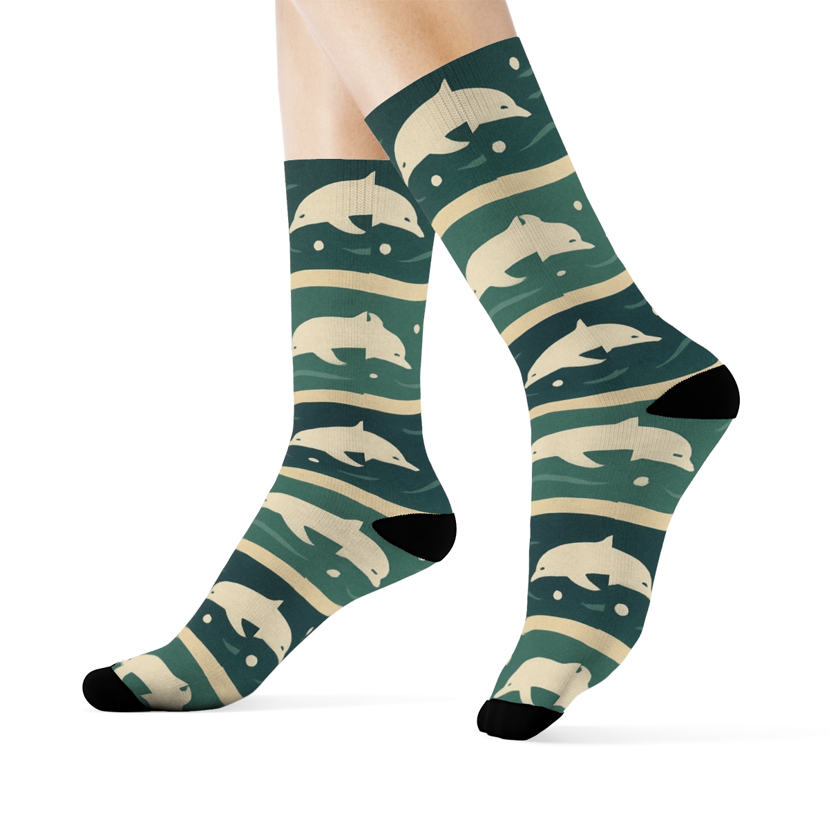 Nautical Current Bands With Dolphin Silhouettes comfortable cotton crew socks