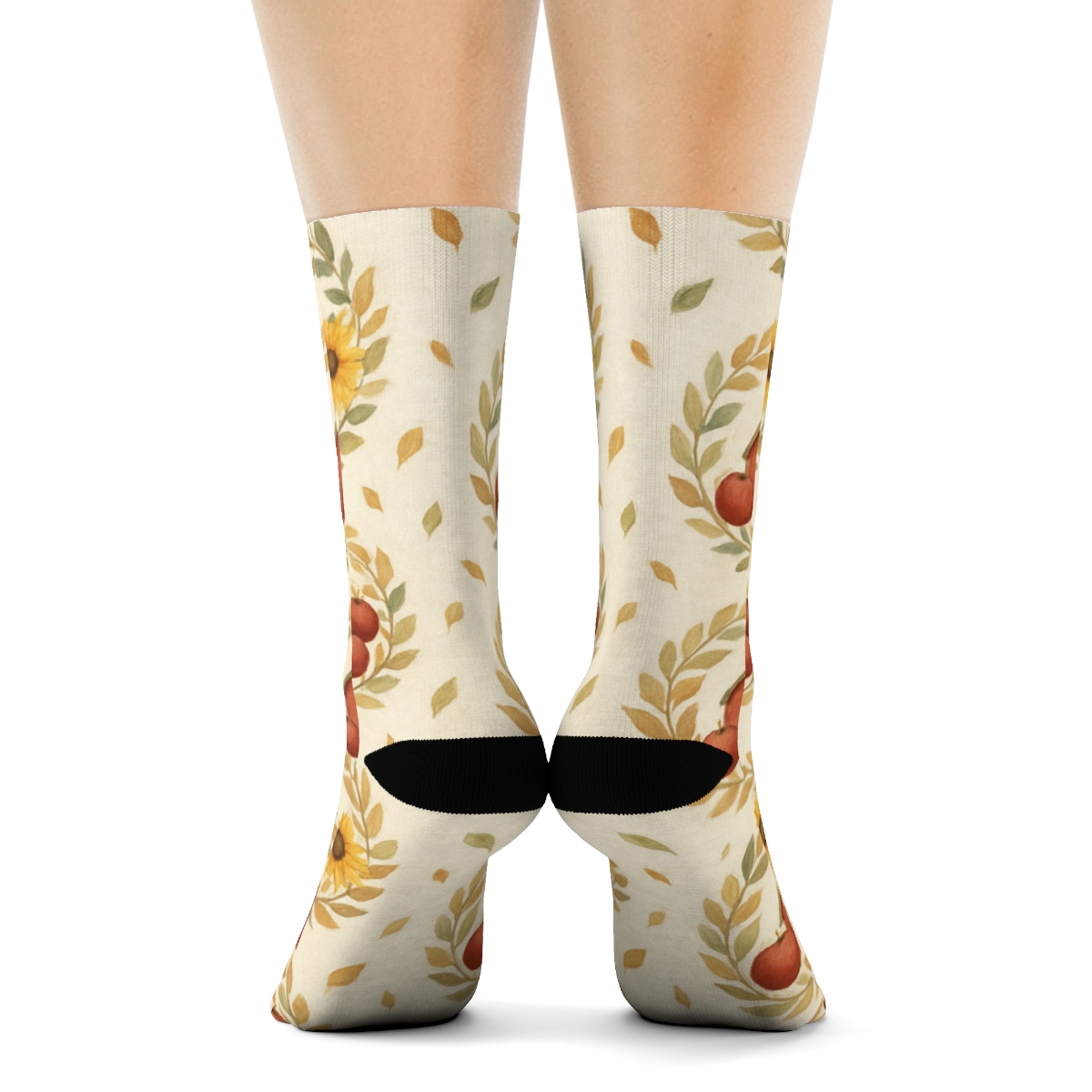 Watercolor Harvest Barn Medallions On Ivory Background designer printed crew socks