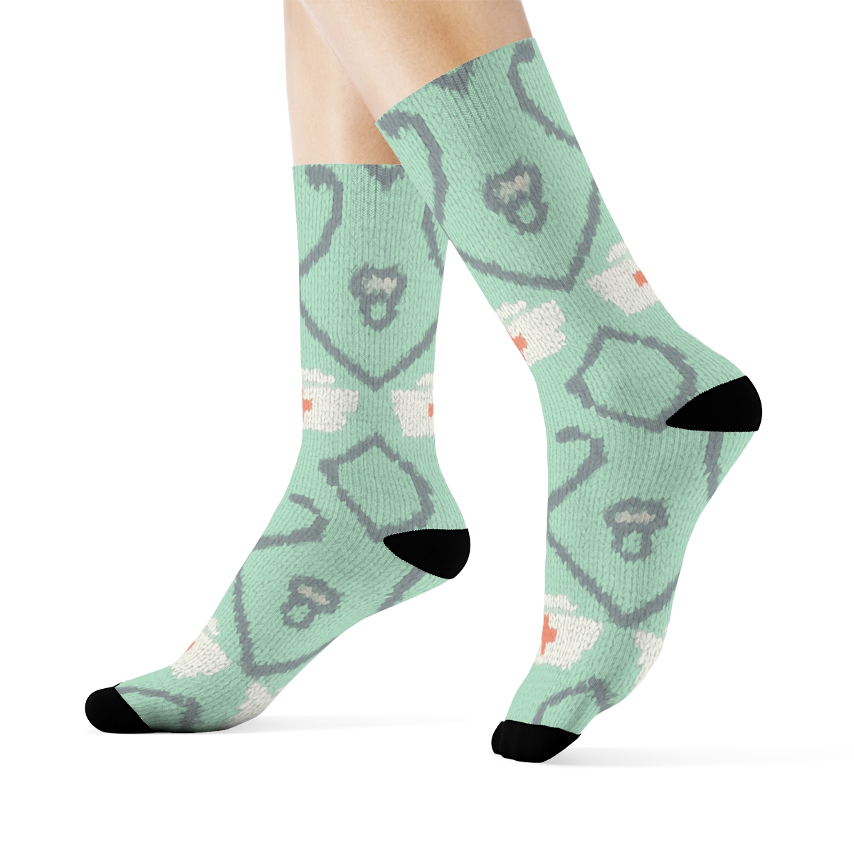 Knitted-Illusion Lattice With Nurse Icons soft everyday crew socks
