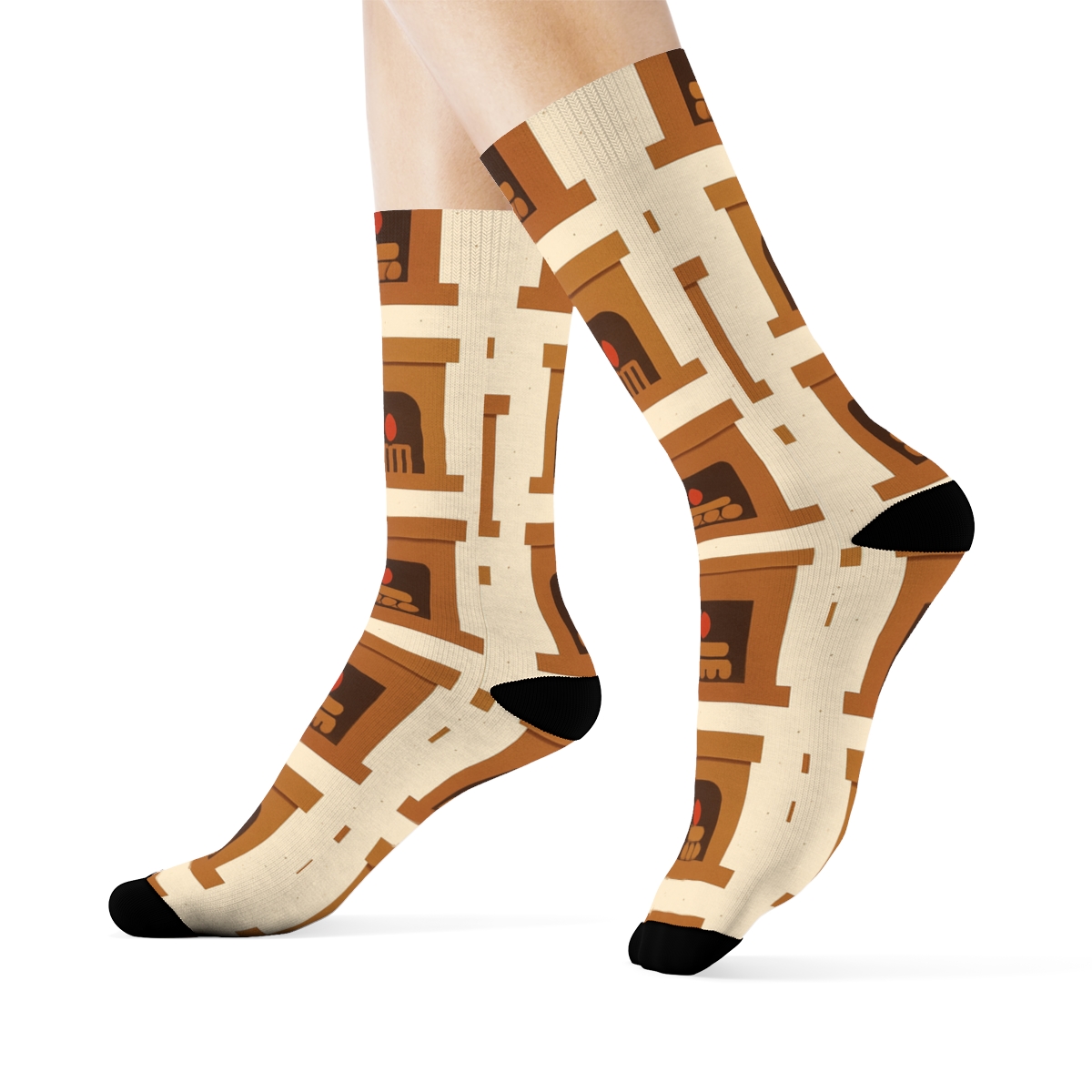 Mantel Silhouette Mosaic With Fireplace Glow designer printed crew socks