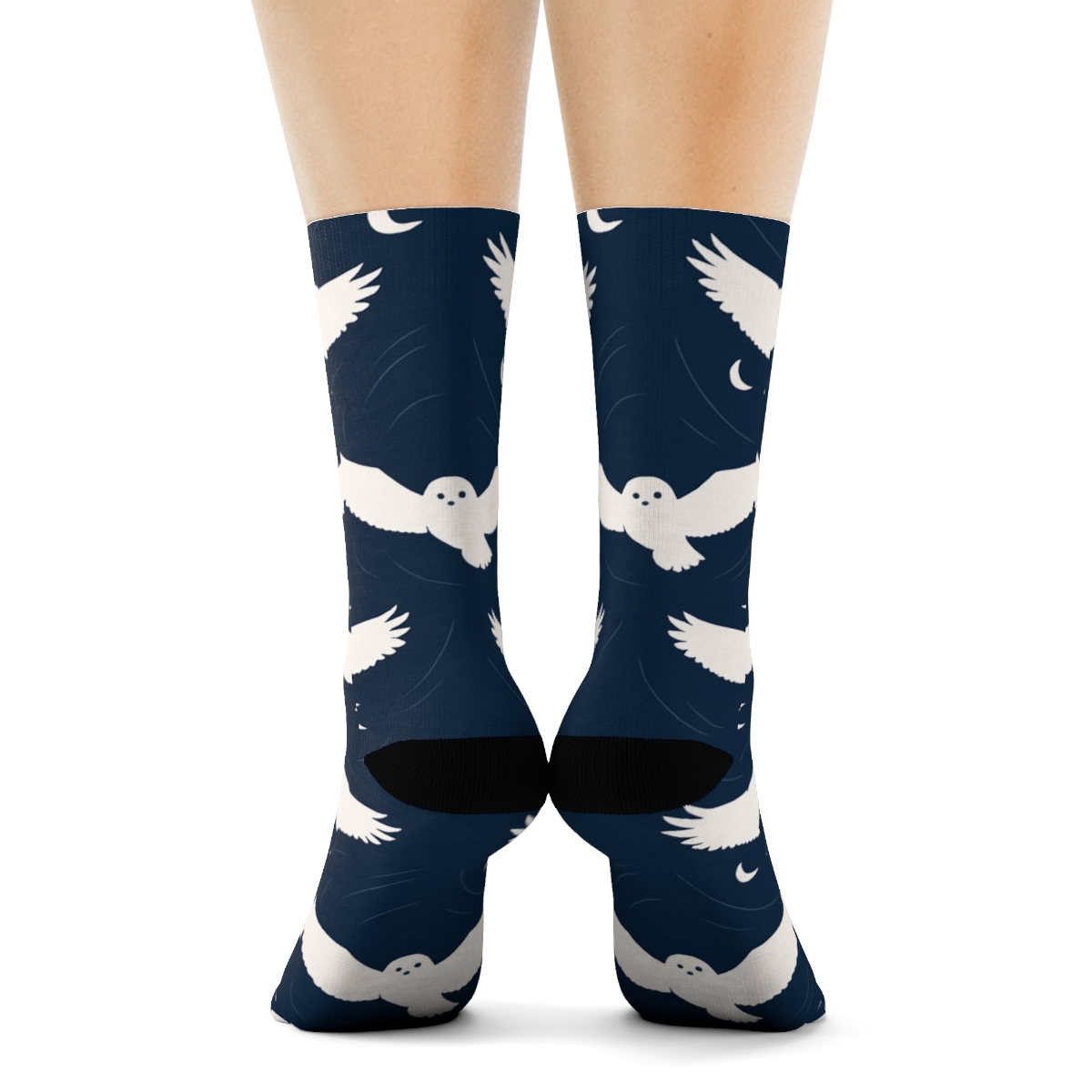 Snowy Owl Silhouette Constellation On Navy Sky unique graphic crew socks