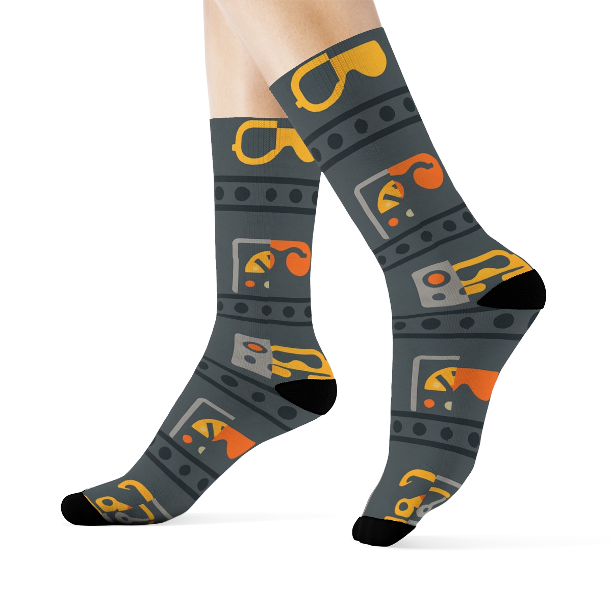 Conveyor Rhythm Stripe With Machine Operator Icons custom crew socks