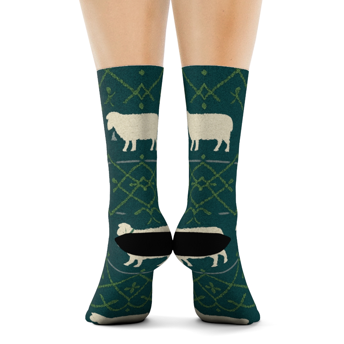 Clover Lattice With Sheep Silhouettes soft everyday crew socks