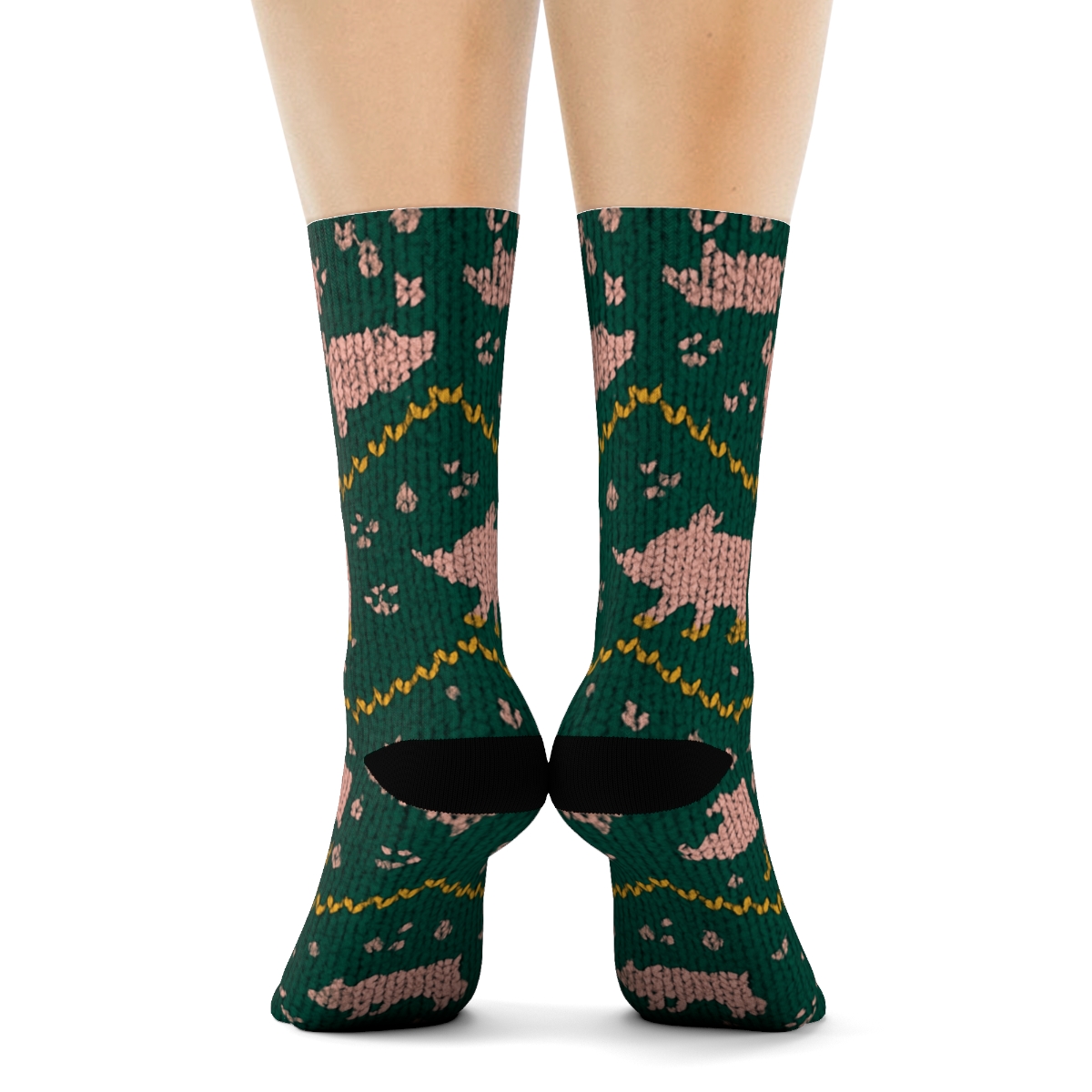 Knitted Pattern Illusion With Pig Boots soft everyday crew socks