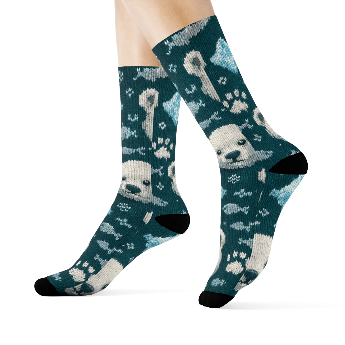 Knitted Aurora Polar Bear Tilework comfortable cotton crew socks